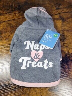 Vibrant Life Gray Hoodie with Pink Heart & White Script dog xxs